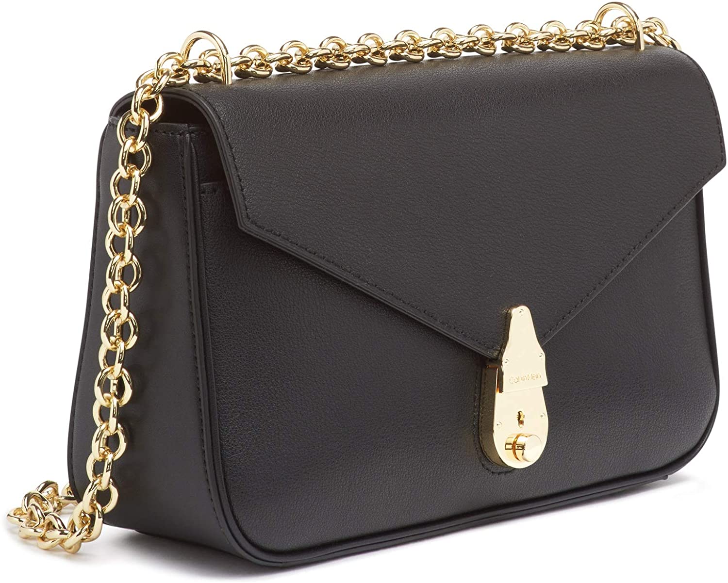 Calvin Klein Womens Lock Leather Shoulder Bag
