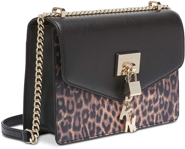 DKNY Womens Elissa Leopard Shoulder Flap Bag