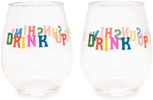 Ban.do Party On Acrylic Stemless Wine Glass 2 Piece Set
