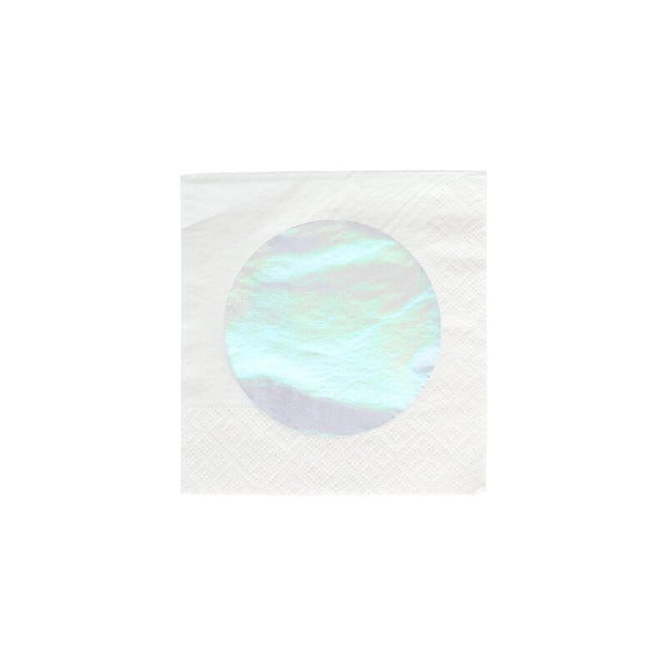 Oh Happy Day Paper Napkins Pack of 10 Basic White with Iridescent Holographic Silver Foil Polka Dot Dinner Napkins