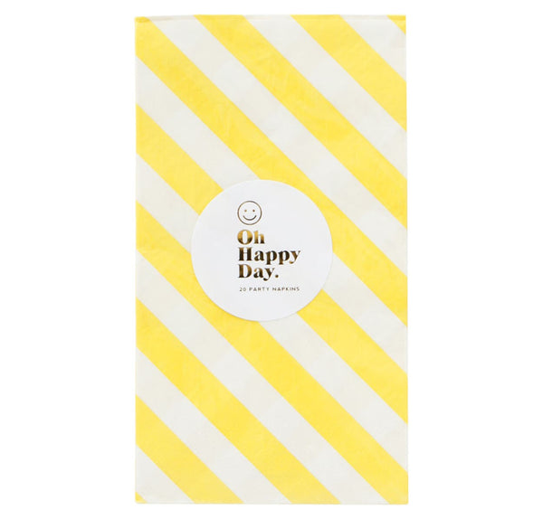 Oh Happy Day Paper Napkins Pack of 10 White and Yellow Diagonal Stripes Dinner Napkins
