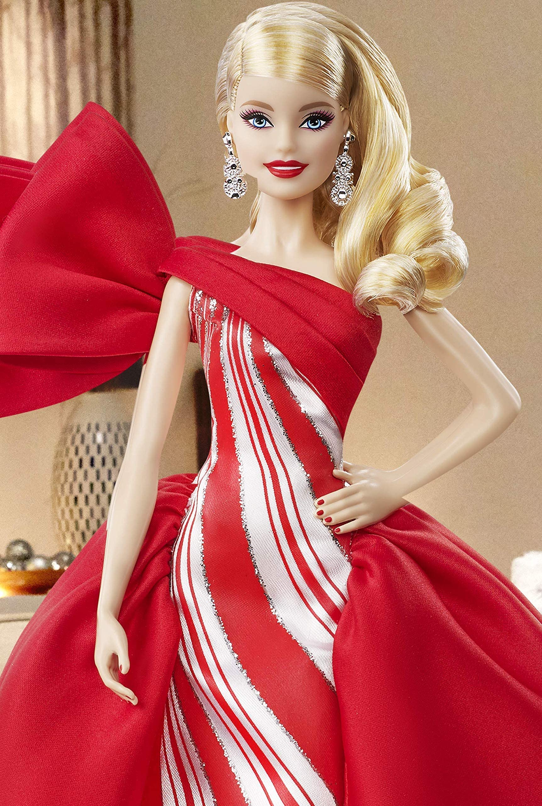 Barbie Age 6 Plus Blonde Curls With Red And White Gown Holiday Doll
