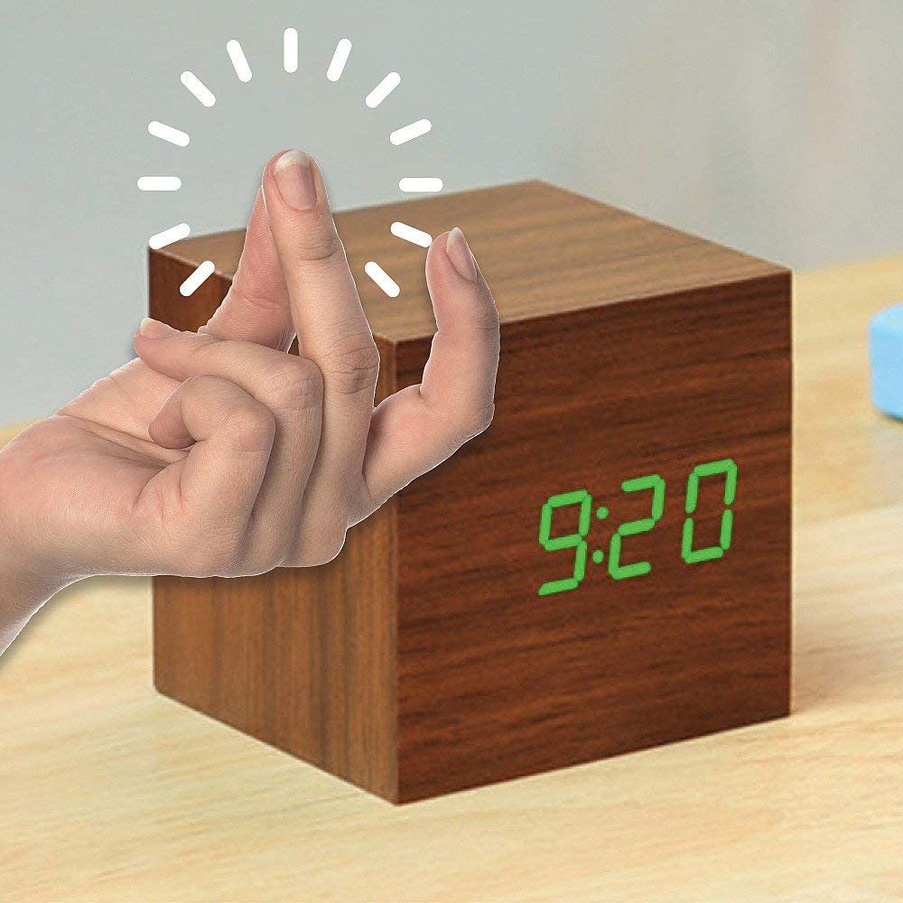 Gingko Cube Walnut Click Clock With Green Led Click Clock