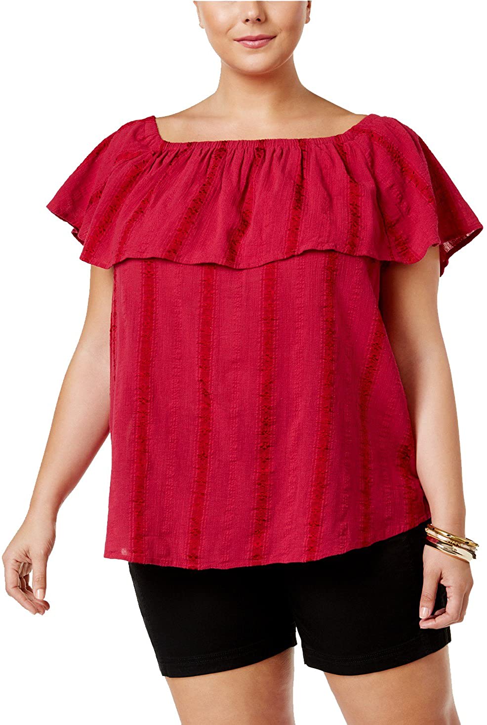 Style & Co Womens Textured Off The Shoulder Top