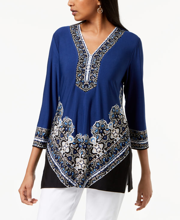 JM Collection Womens Petite Printed Tunic