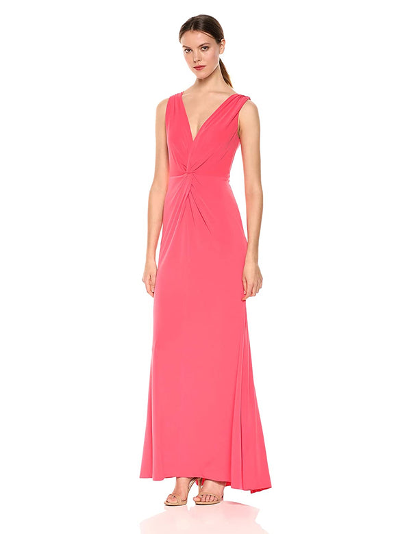 Calvin Klein Womens Sleeveless V Neck With Twist Knot Front Gown