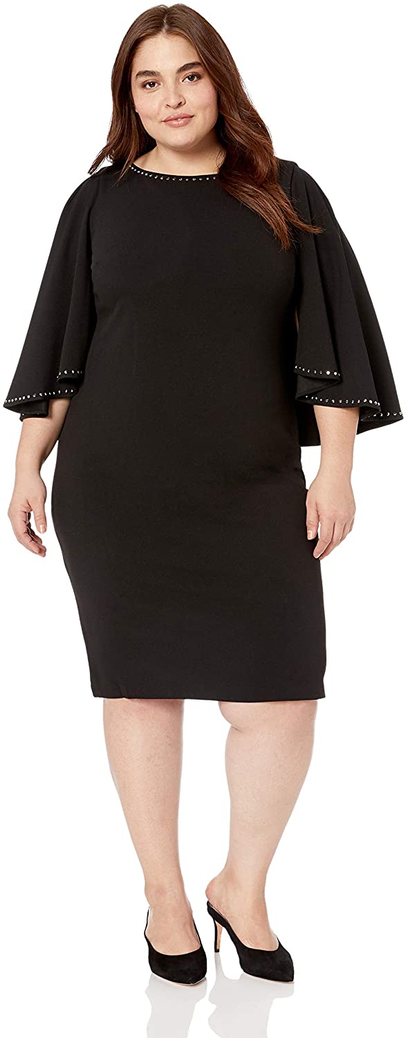 Calvin Klein Womens Plus Size Embellished Caplet Dress