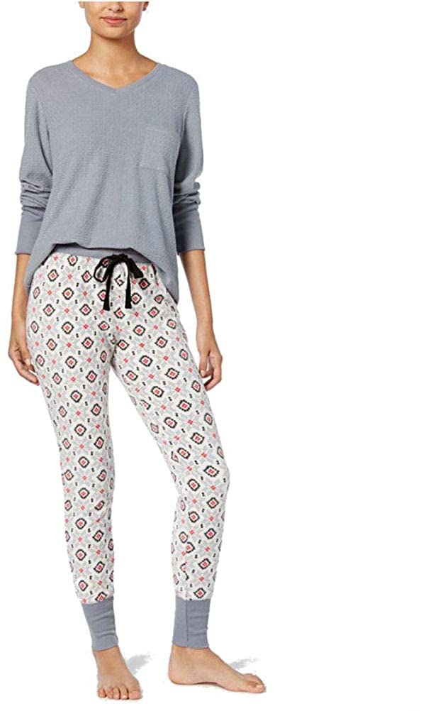 Ande Womens Textured Top And Printed Jogger Pants Pajama Set