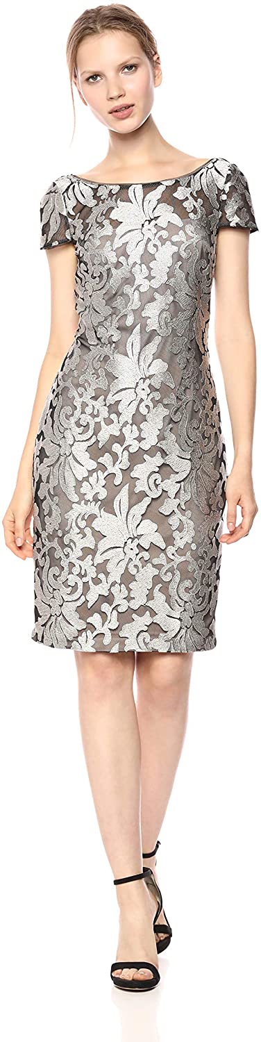 Calvin Klein Womens Embroidered Cap Sleeve Cocktail Dress
