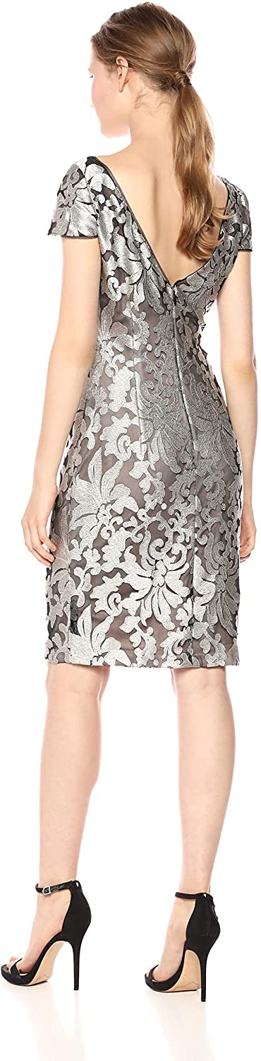 Calvin Klein Womens Embroidered Cap Sleeve Cocktail Dress