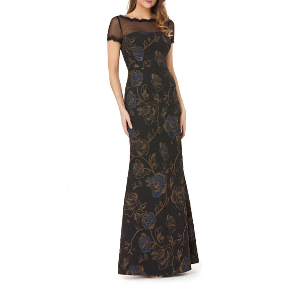 JS Collections Womens Matelasse Illusion Gown