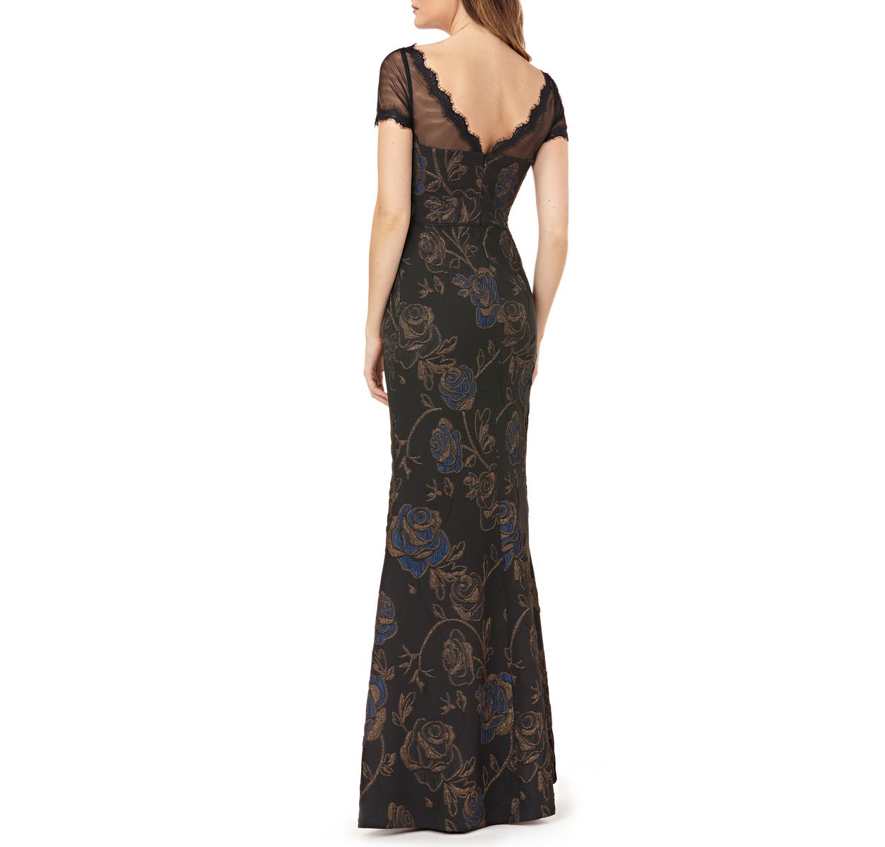 JS Collections Womens Matelasse Illusion Gown