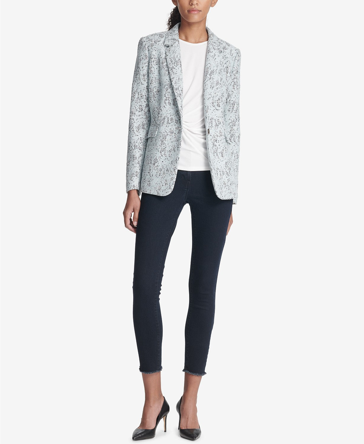 DKNY Womens Bonded Lace One Button Coat