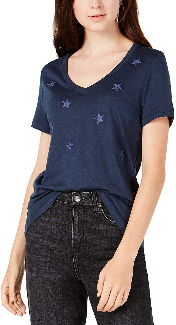 Carbon Copy Womens Embroidered Stars T-Shirt