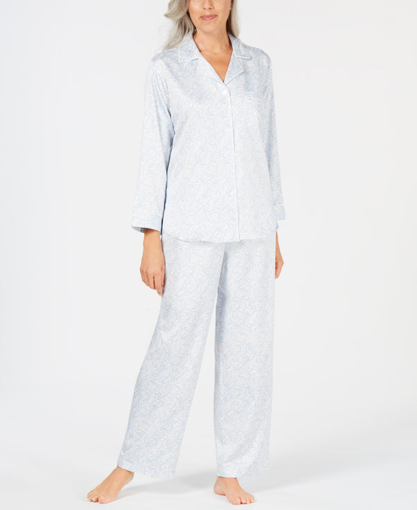 Miss Elaine Womens Printed Brushed-Back Pajama Set