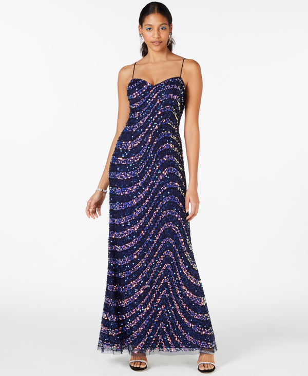 Adrianna Papell Womens Swirling Sequined Gown