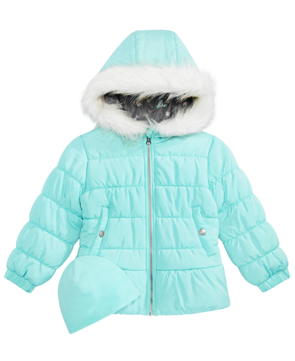 Weather Tamer Toddler Girls Quilted Puffer Jacket And Matching Hat