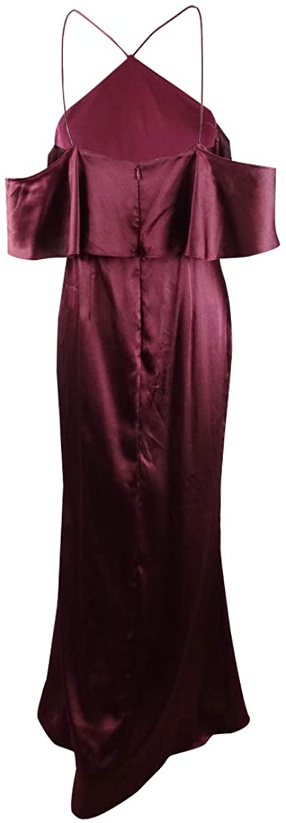 Adrianna Papell Womens Satin Halter Neck Cold Shoulder Gown