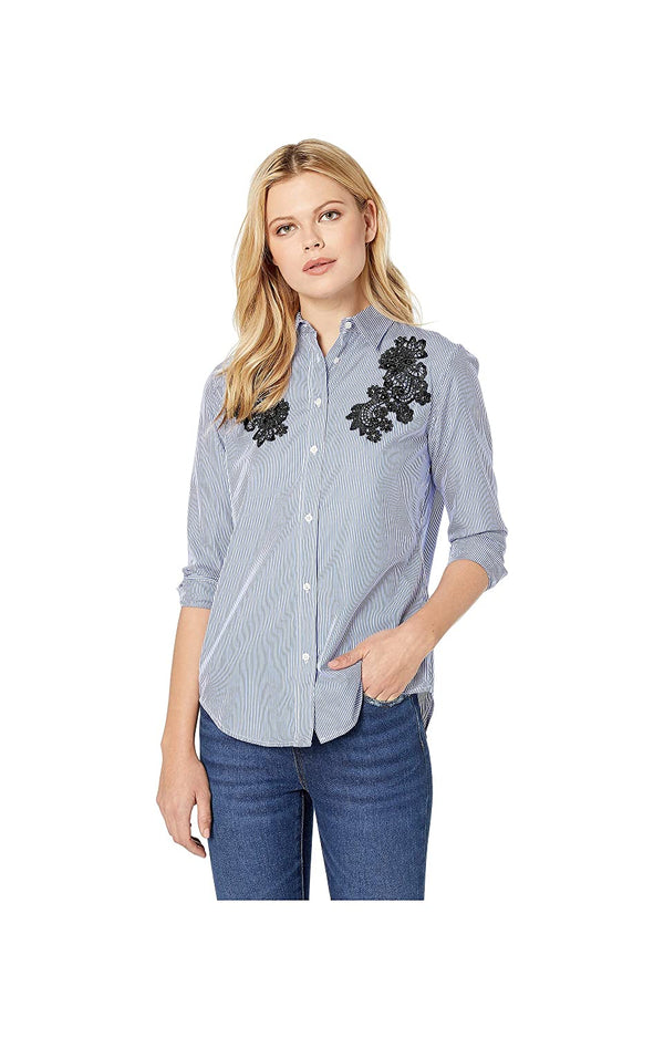Lauren Ralph Lauren Womens Embellished Button Up Shirt