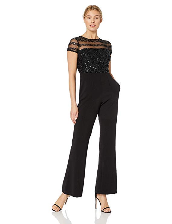 Adrianna Papell Womens Plus Size Sequin Illusion Jumpsuit
