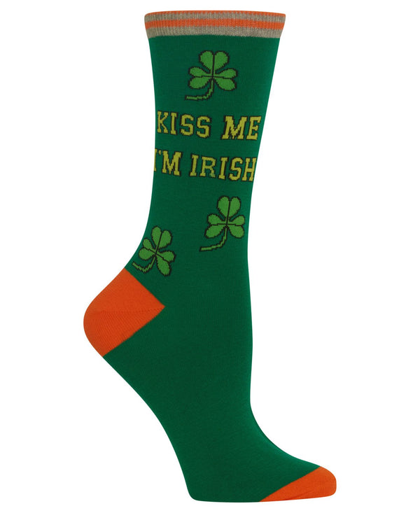 Hot Sox Womens Kiss Me I Am Irish Socks,Med Green,9-11