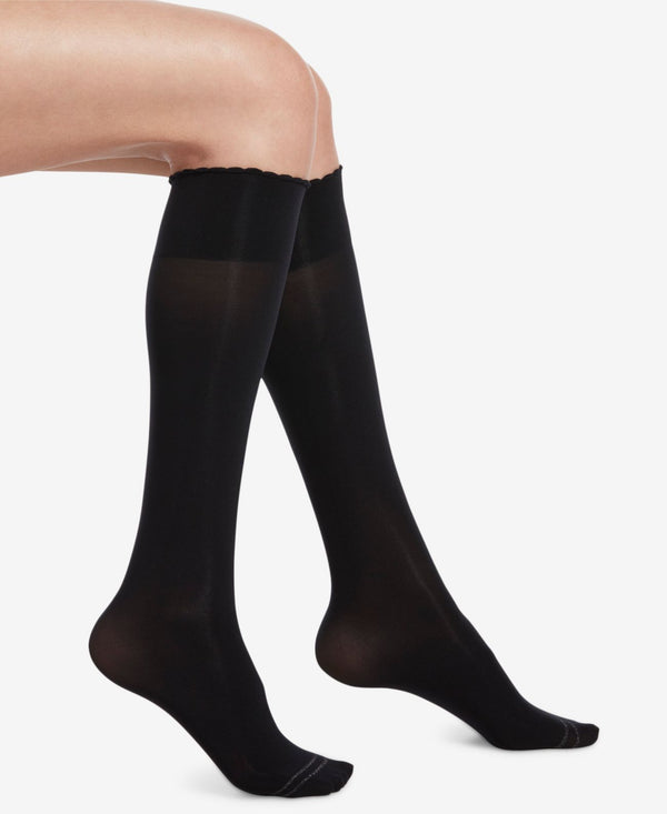 HUE Womens Compression Opaque Knee High Socks,Black,One Size