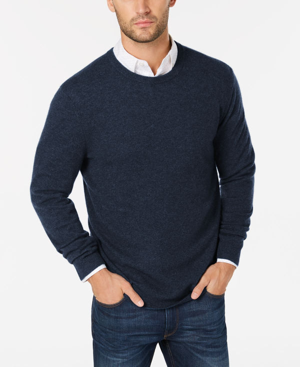 Club Room Mens Cashmere Crew-Neck Sweater,Navy Heather,X-Large