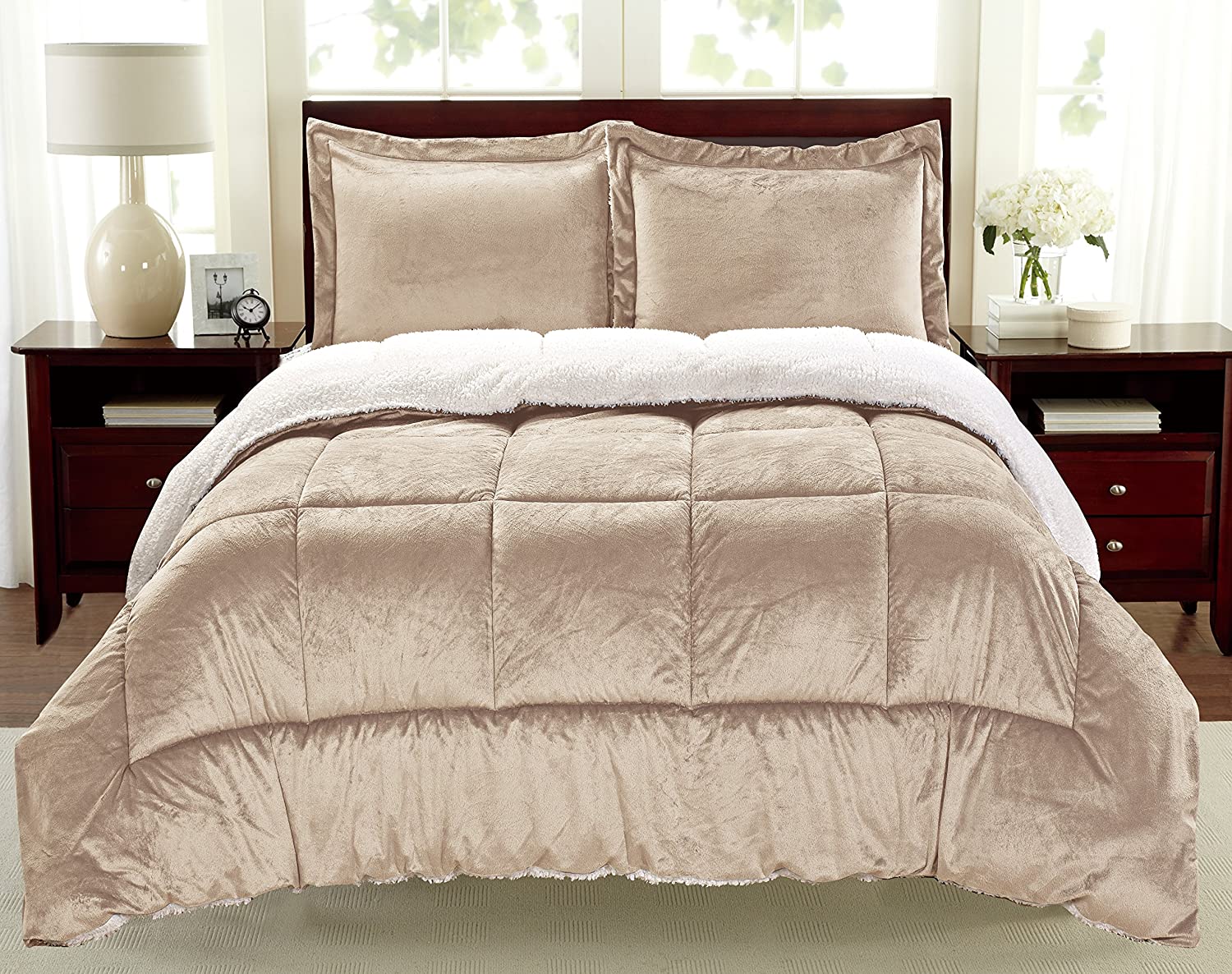Cathay Home Ultimate Luxury Reversible Micromink and Sherpa Bedding Comforter Set