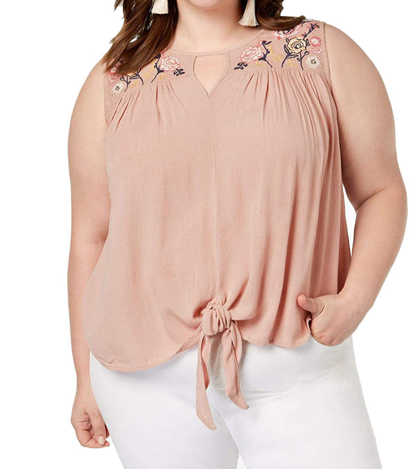 Planet Gold Womens Plus Size Embroidered Top