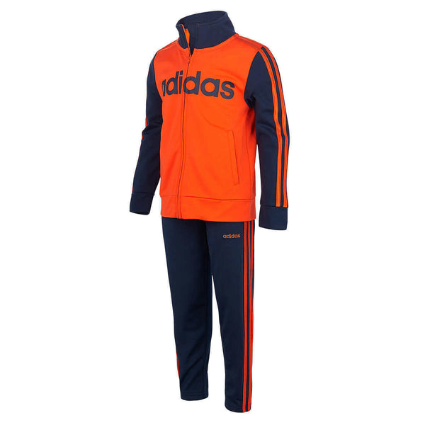 adidas Little Boys 3 Stripe Full Zip Jogger Track Suit Set