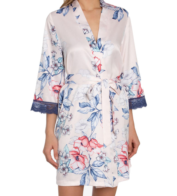 Linea Donatella Womens Corinne Satin Floral-Print Wrap Robe