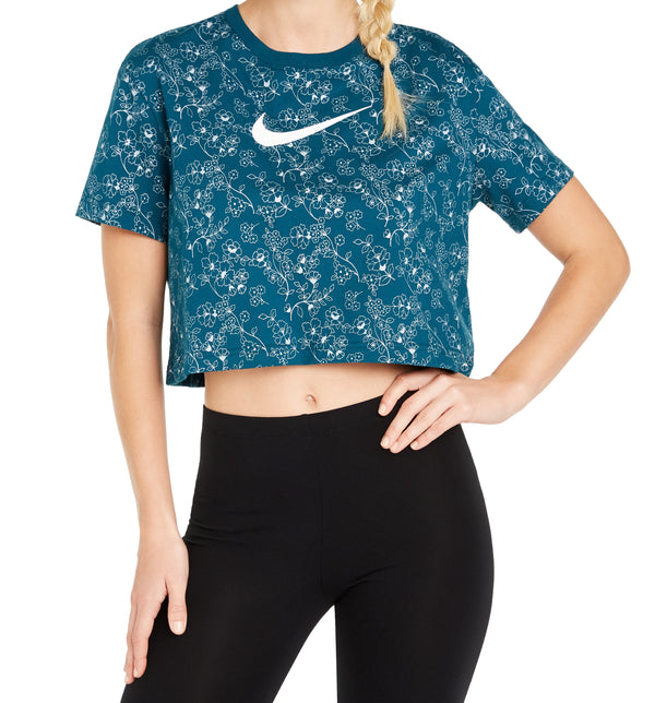 Nike Womens Sportswear Shine Cotton Metallic Print Cropped T-shirt
