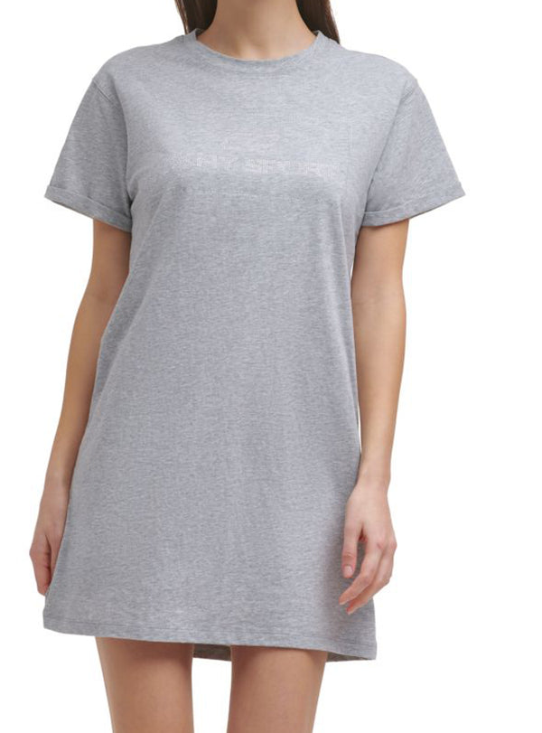 DKNY Womens Cotton Rhinestone Logo T-Shirt Dress