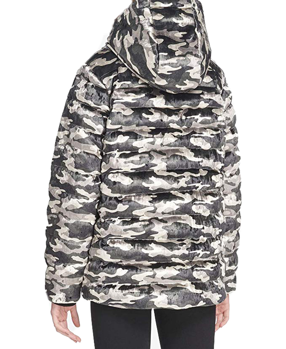 DKNY Womens Sport Camo Print Velvet Hooded Jacket