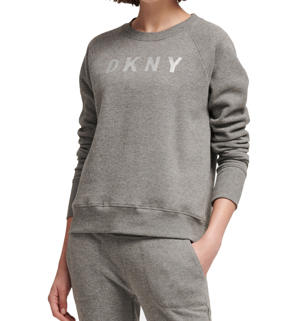 DKNY Womens Sport Sparkle Logo Fleece Sweatshirt