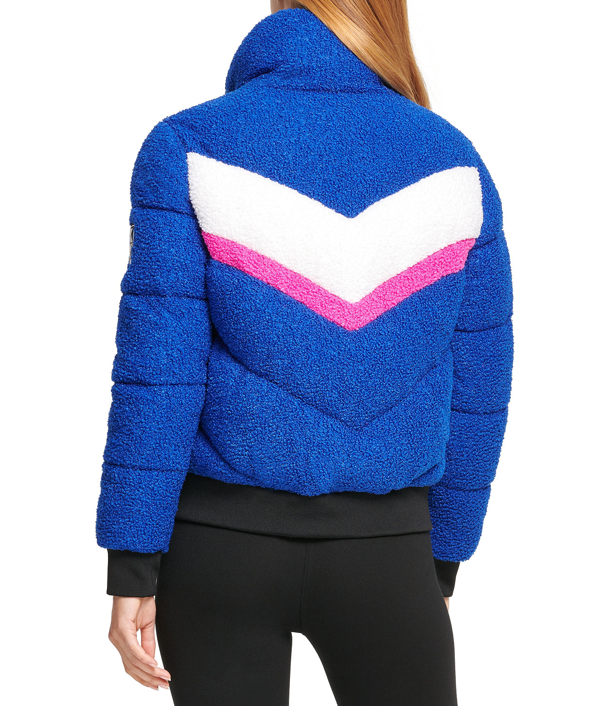 DKNY Womens Colorblocked Sherpa Puffer Jacket