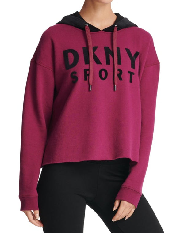 DKNY Womens Velour Logo Fleece Hoodie