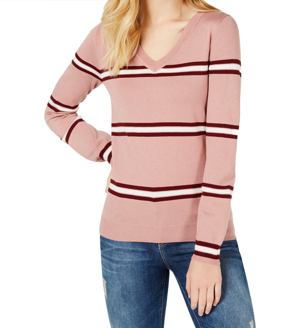 Hippie Rose Junior V Neck Striped Sweater