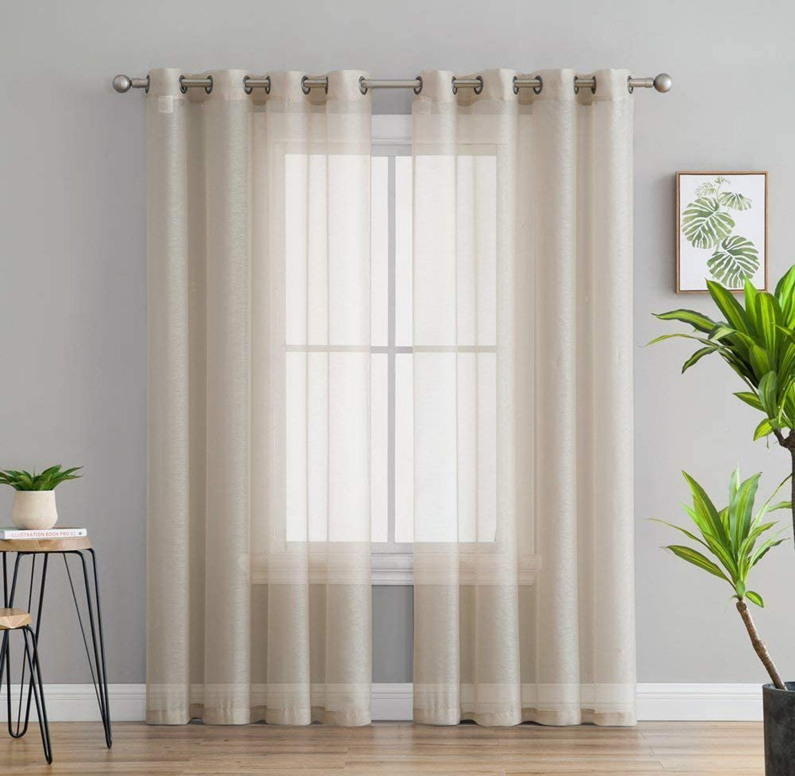 HLC.ME 2 Piece Semi Sheer Voile Window Treatment Curtain Grommet Panels for Bedroom & Living Room