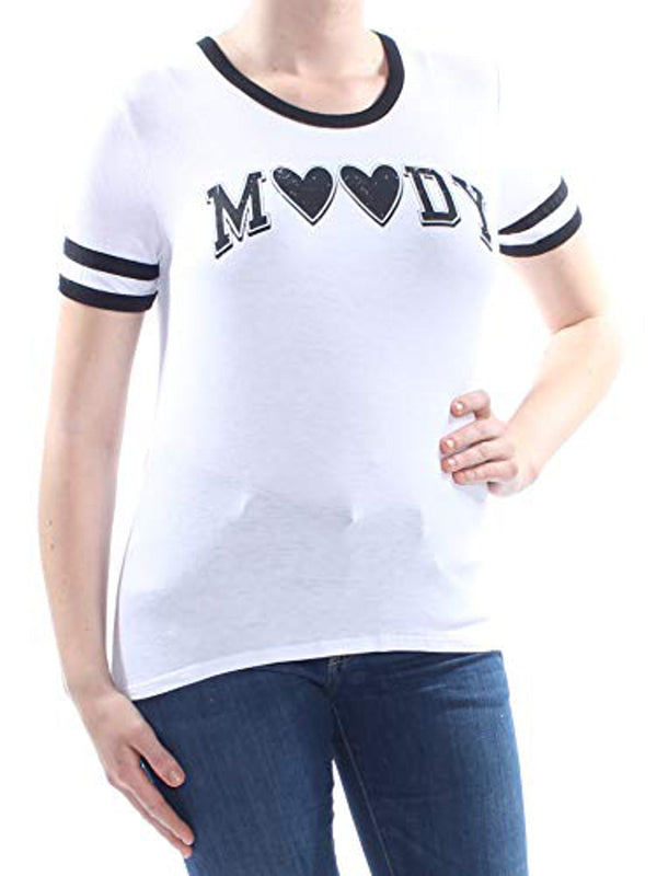 Rebellious One Juniors Moody Graphic Print T-Shirt,White Black,Large