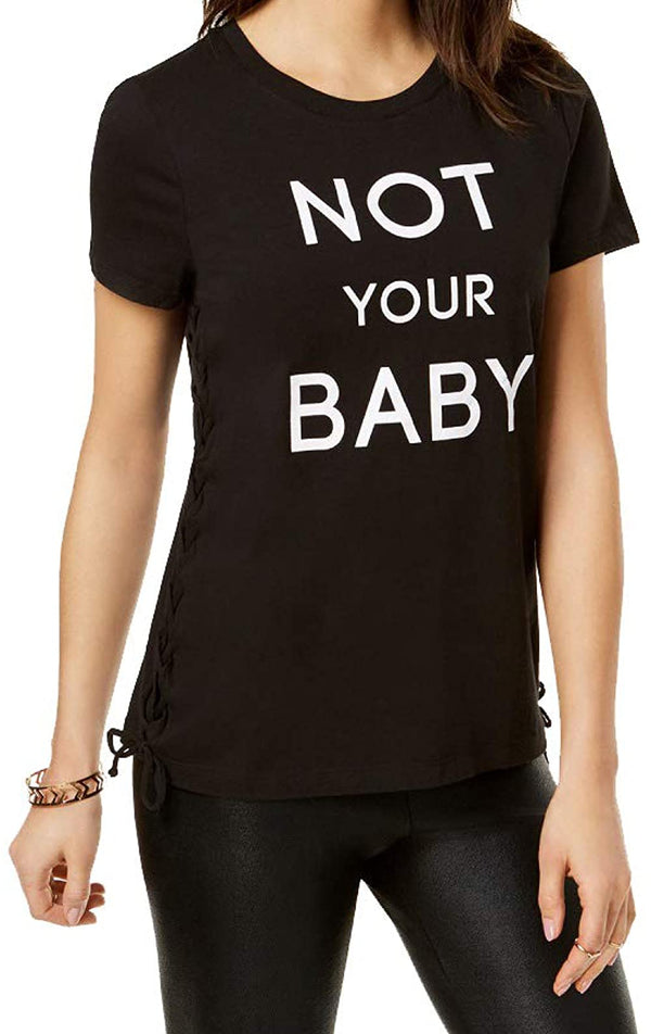 Rebellious One Womens Not Your Baby Lace Up Graphic T-Shirt