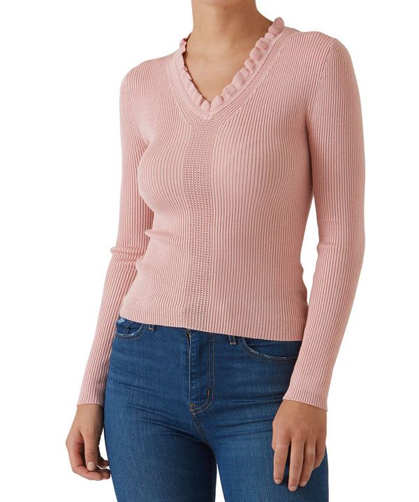 Hooked Up by Iot Juniors Ruffled V Neck Sweater