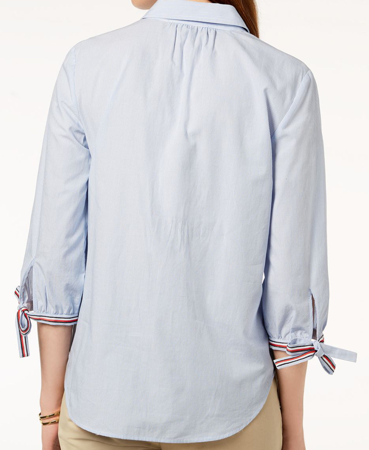 Tommy Hilfiger Womens Cotton Contrast Trim Striped Shirt