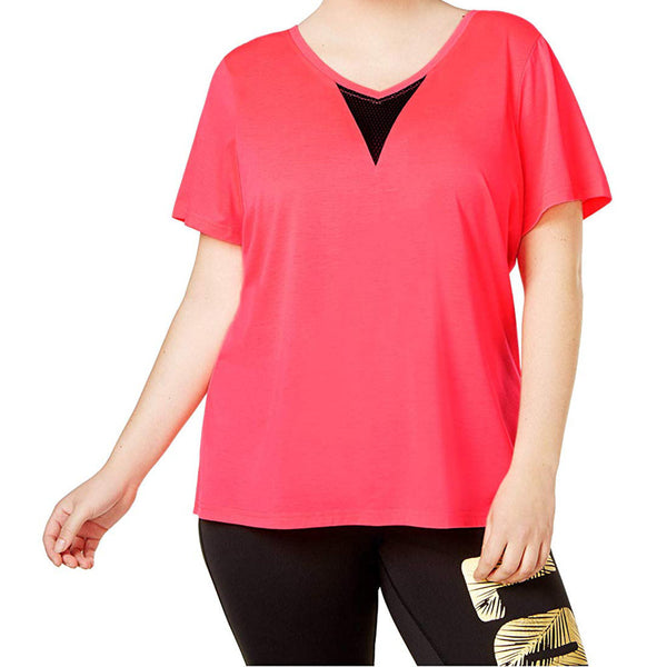 Material Girl Womens Active Plus Size Open Back V Neck Top