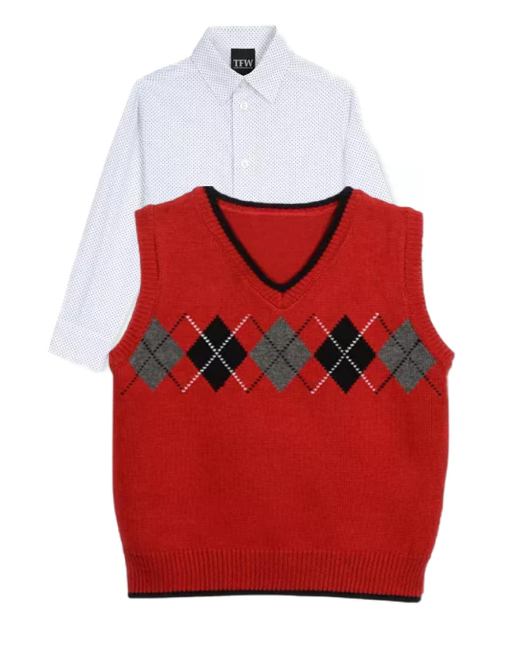 TFW Toddler Boys 2-Pieces Argyle Sweater Vest & Shirt Set