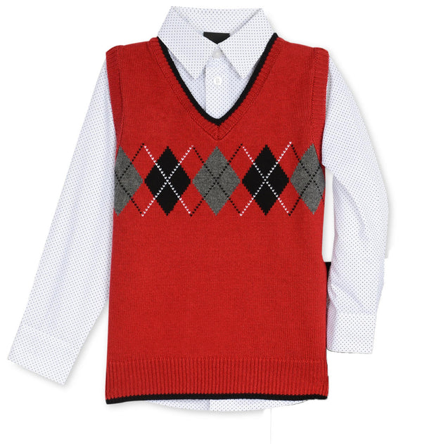 TFW Toddler Boys 2-Pieces Argyle Sweater Vest & Shirt Set