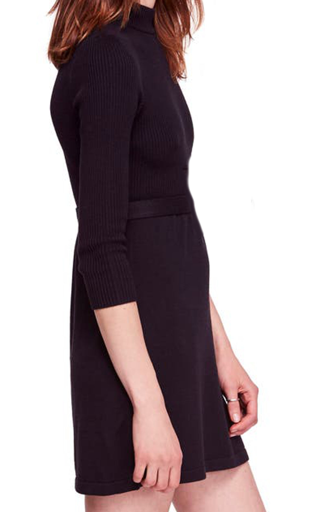 Free People Womens Ribbed Long Sleeve Above The Knee Dress Without Belt