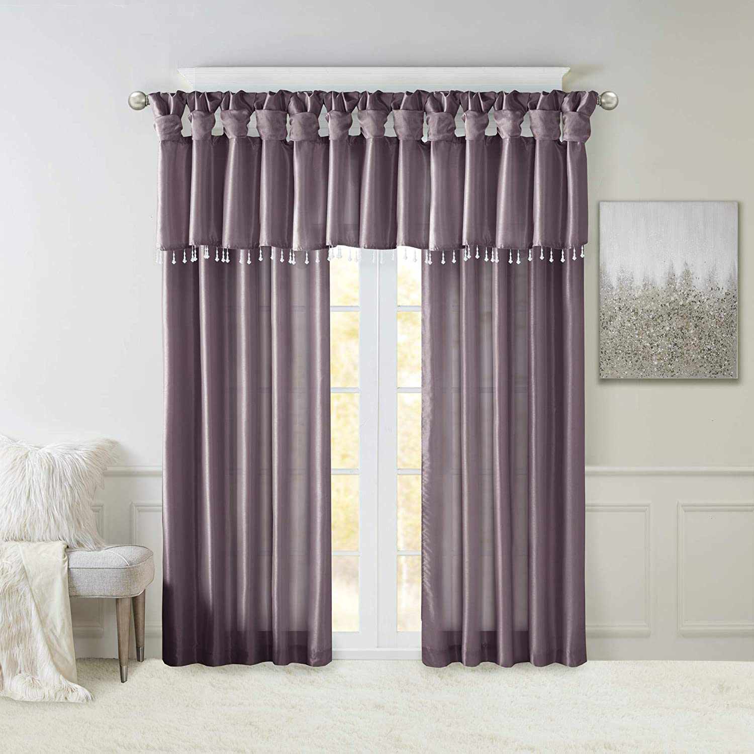 Madison Park Emilia Faux Silk Single Curtain with Privacy Lining, DIY Twist Tab Top, Window Drape for Living Room, Bedroom and Dorm