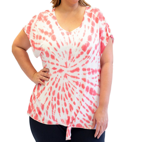 Nanette Lepore Womens Plus Size Tie Dyed T-Shirt,Guava,1X