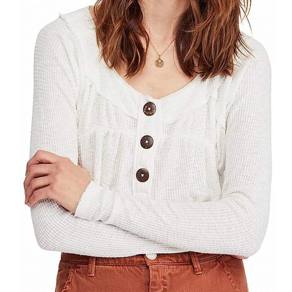 Free People Womens Must Have Henley Long Sleeve Top